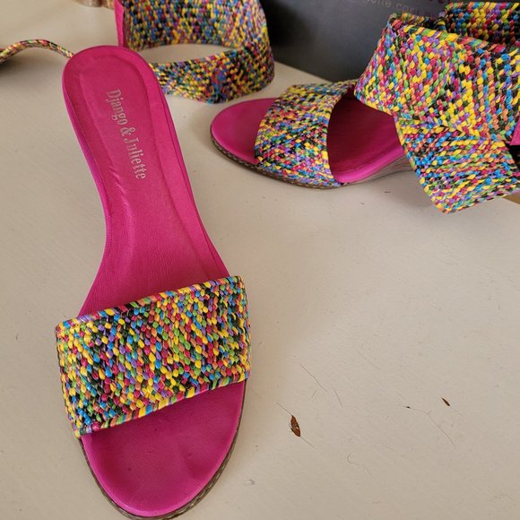 Django & Juliette Multi-Coloured Stacked Heel Sandals EU 40/US 9.5 - Picture 10 of 14